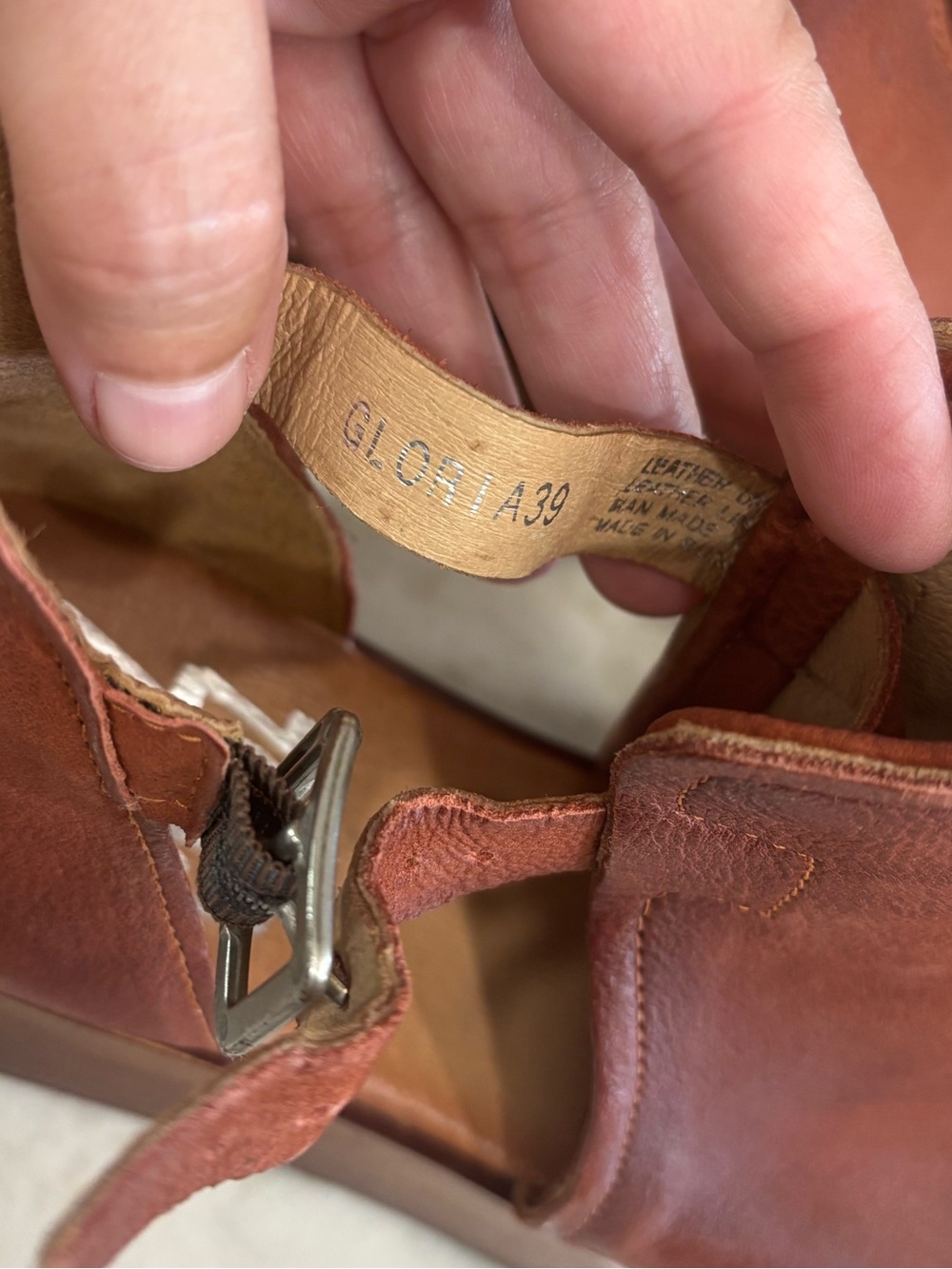 Miz Mooz Rust Brown Leather Wedge Sandals - Picture 7 of 8